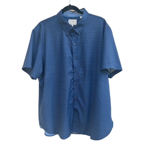 Con.Struct Other - CON.STRUCT Navy Short Sleeve Button Down Shirt XXL Travel Stretch Slim Fit Dot